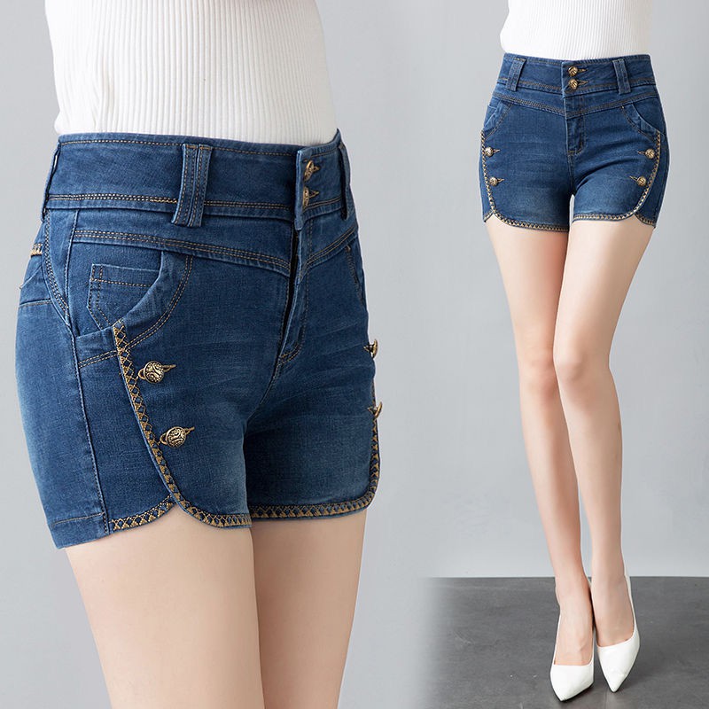 ❈❀Quần short denim nữ mẫu mới hè 2021 lưng cao co giãn size lớn giảm béo âu ống thẳng hot [đăng ngày 2/3]