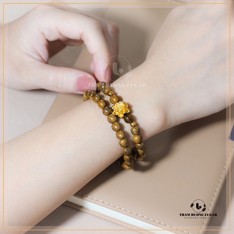 Vòng tay trầm hương - Trầm Hương Lugar - Mix Hoa Sen