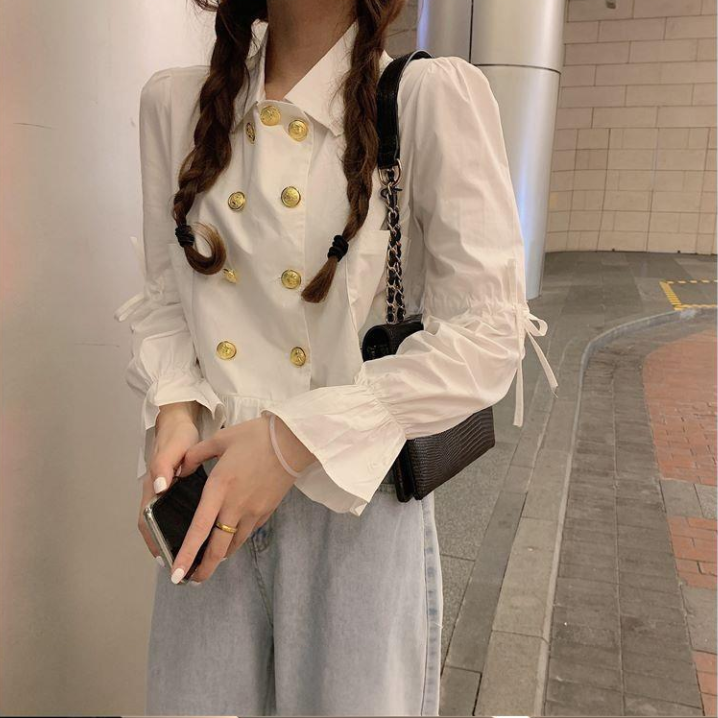 Áo Kiểu Nữ Dài Tay Cổ Chữ V Thời Trang Hàn