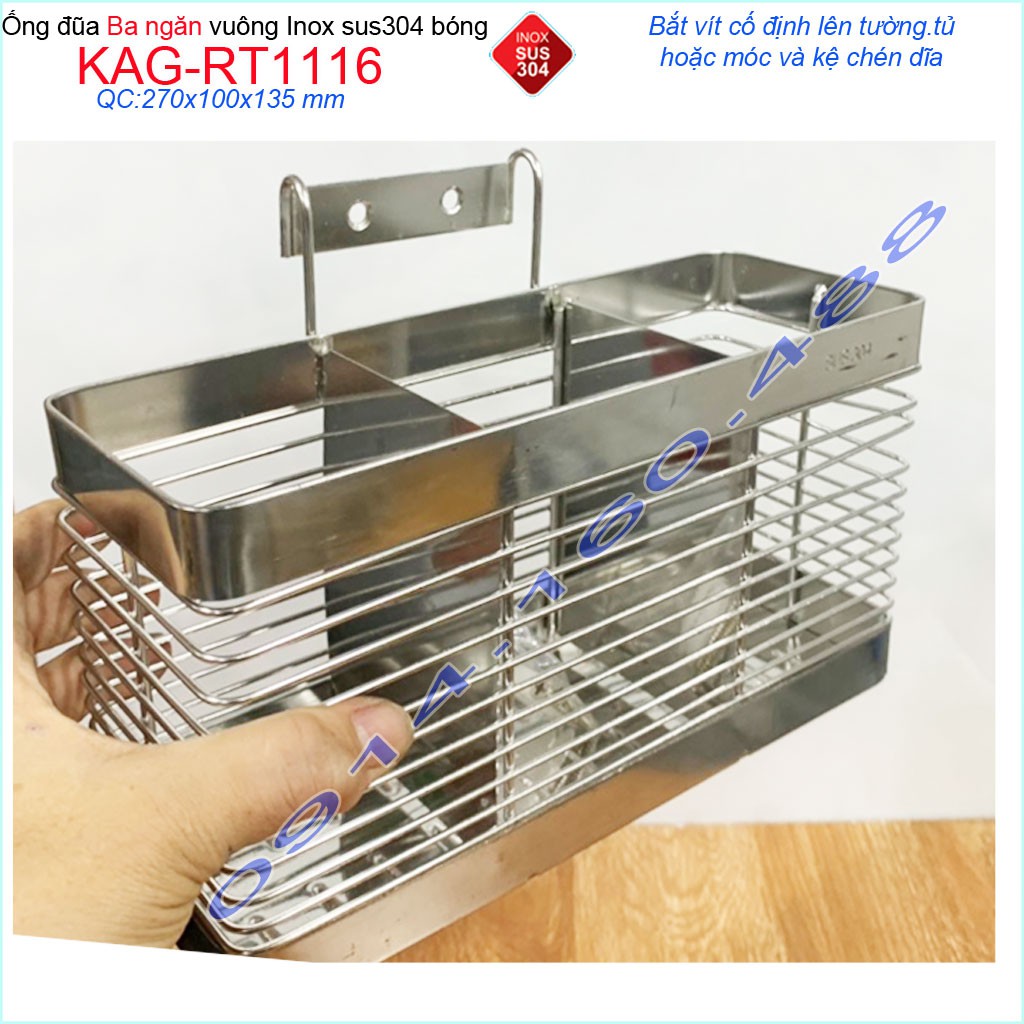 Ống đũa 3 ngăn KAG-RT1116 , kệ đũa 3 ngăn ống đựng đũa nhà bếp Inox SUS304 siêu bền giá tốt sử dụng tốt