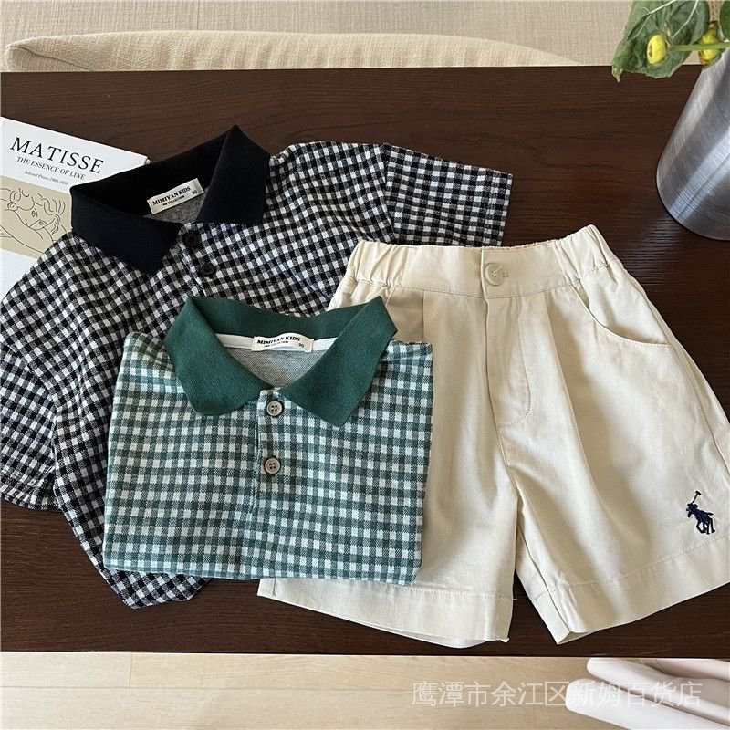 Áo Thun polo Ngắn Tay Họa Tiết Caro Thời Trang Mùa Hè Cho Bé Trai 2022