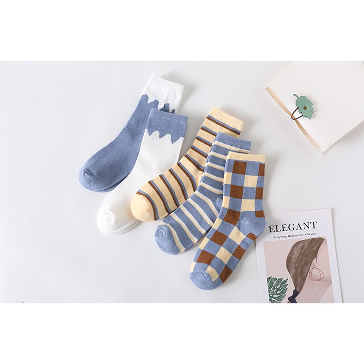 Tất cổ cao, vớ nữ cổ cao caro kẻ sọc chất liệu vải cotton co giãn thoáng khí phối màu dễ thương V-02 – MayTo