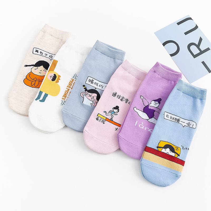 Vớ cổ thấp nữ Dễ thương Tất cổ ngắn nữ In hình Hoạt hình Cute Phong cách Hàn Quốc