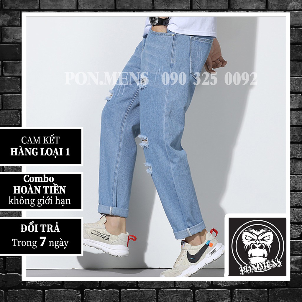 Quần jean rách nam nữ màu xanh baggy mặc hè 2021 | BigBuy360 - bigbuy360.vn