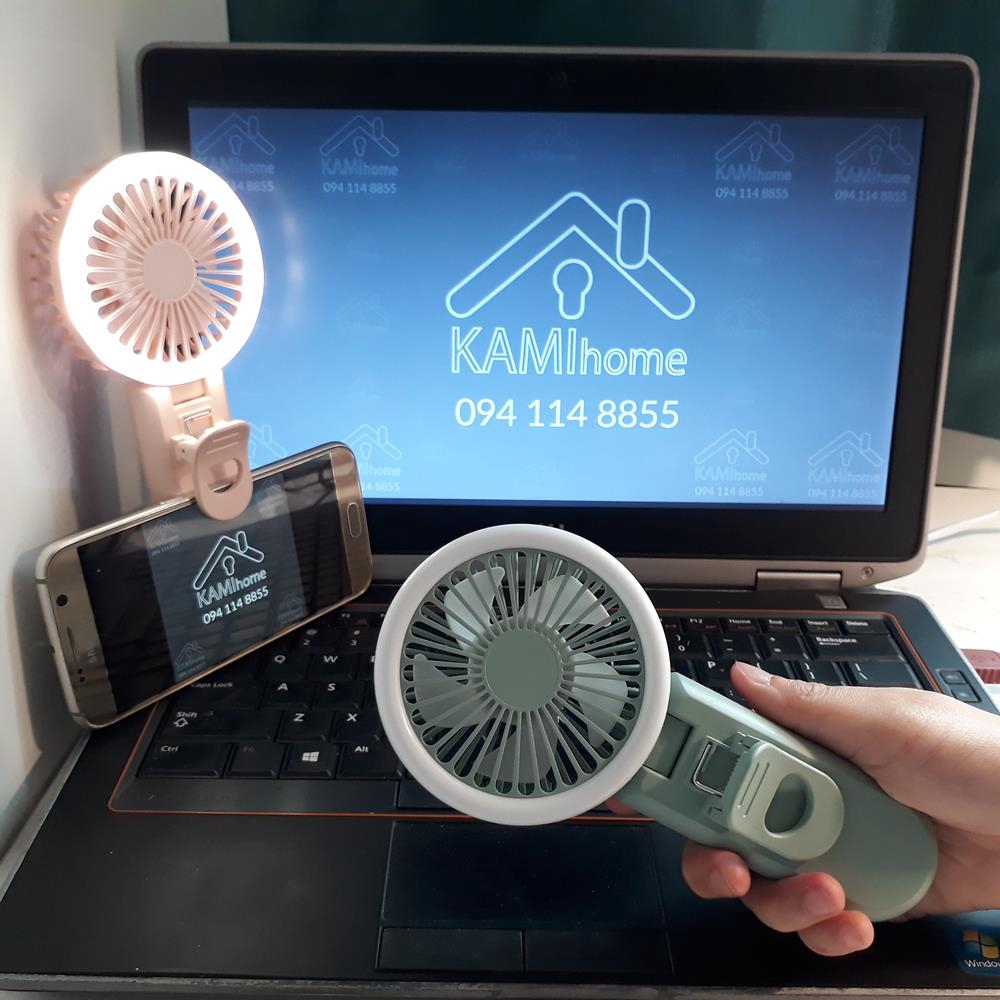 Quạt cầm tay mini ❤️Kẹp điện thoại và đèn Led❤️ Pin sạc tích điện 17004.17020 | BigBuy360 - bigbuy360.vn