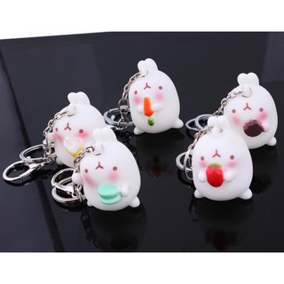 Móc Khóa vàng thỏ mochi Ôm Dâu Tây