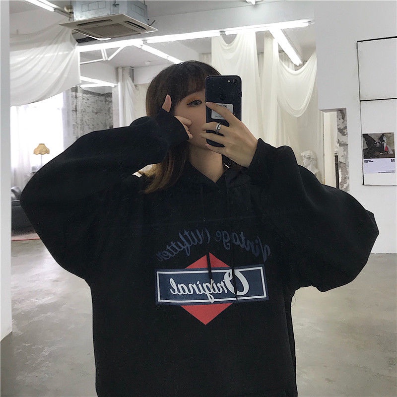 【ZHELIHANGFEI】Áo Thun Tay Dài Form Rộng Họa Tiết In Theo Phong Cách Preppy