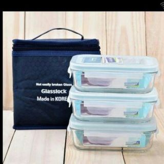 Bộ đựng cơm 3 hộp thủy tinh kèm túi giữ nhiệt GLASSLOCK
