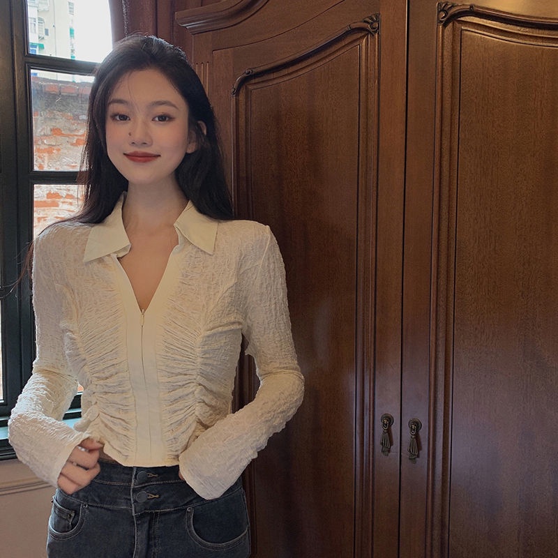 Áo Kiểu Tay Dài Cổ Chữ V Dáng Ôm Trẻ Trung Quyến Rũ Cho Nữ