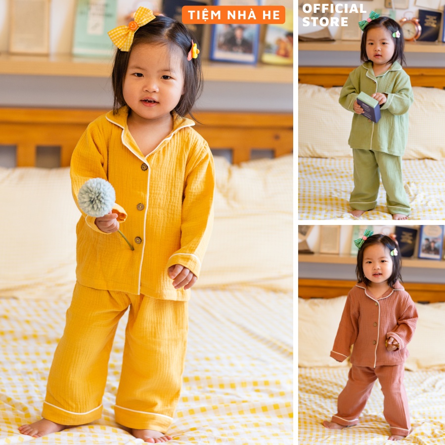 [Hàng Thiết Kế] Bộ Đồ Pijama Cho Bé Rời Dài Tay Tiệm Nhà He Đồ Ngủ Mặc Nhà Chất Muslin Cao Cấp