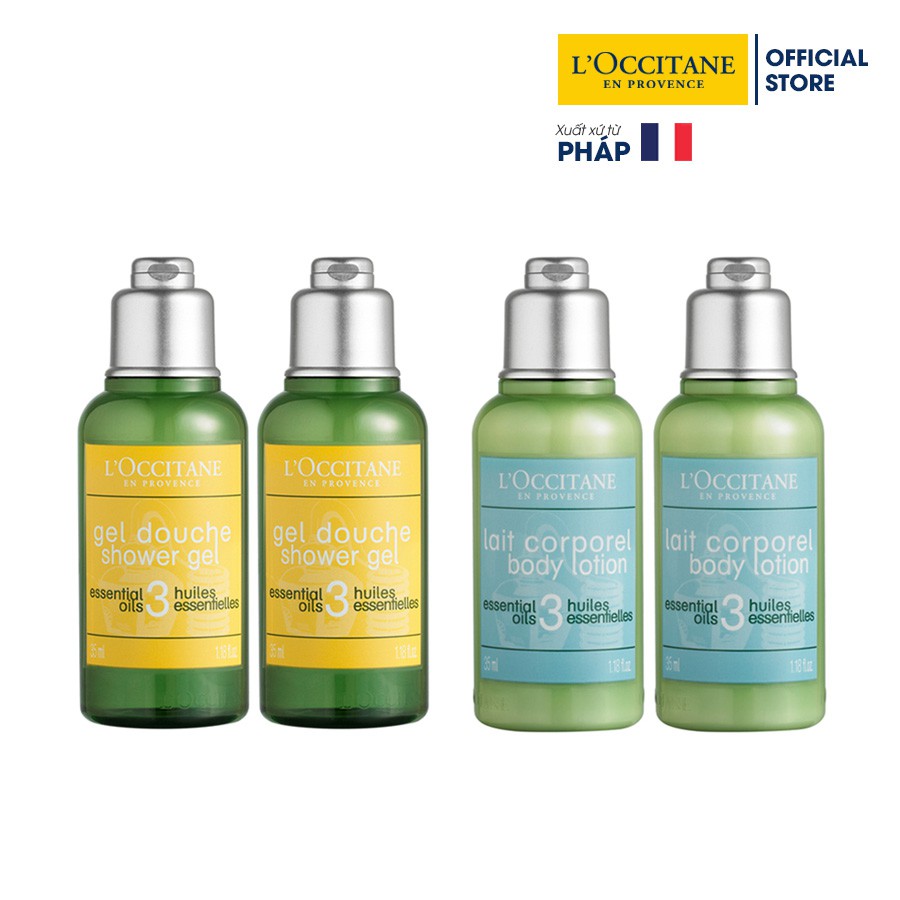 Bộ sản phẩm gel tắm thư giãn Aromachology 35ml x 2 &amp; dưỡng thể thư giãn Aromachology 35ml x2 L'occitane