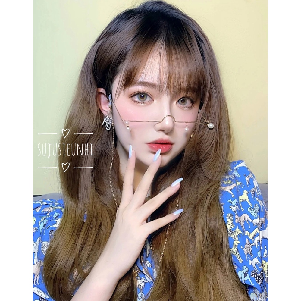 Kính nửa gọng hình vuông không tròng gắn hạt-dây xích đeo kính tạo kiểu