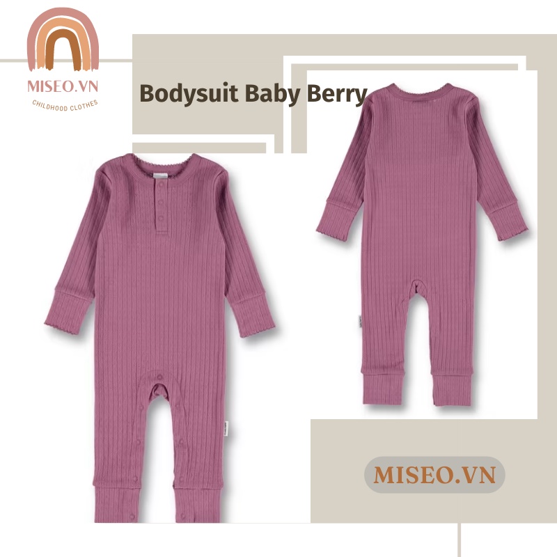 Bộ đồ liền thân áo liền quần bodysleep suit thông hơi không tất vớ màu trơn xuất dư cotton cho bé trai bé gái 0 - 24m