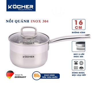 Quánh inox 304 nấu cháo cho bé 5 đáy cao cấp KOCHER size 16cm