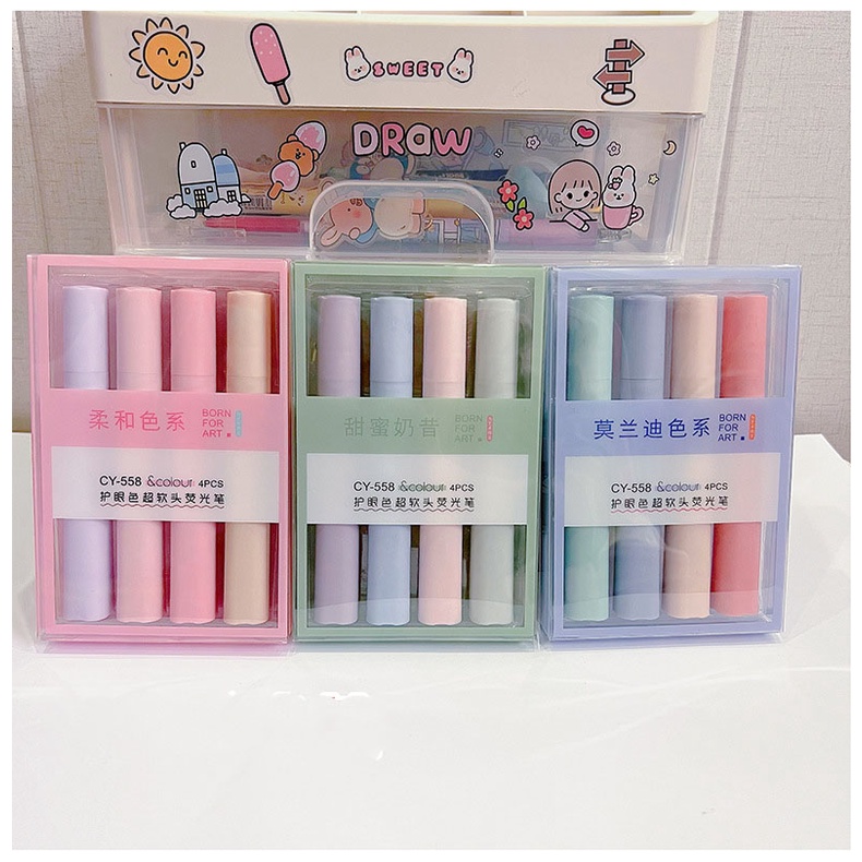 (Hàng Có Sẵn) Bút Nhớ Highlight Màu Pastel Morandi Cỡ Béo Trang Nhã 3 Bảng Màu Nghệ Thuật