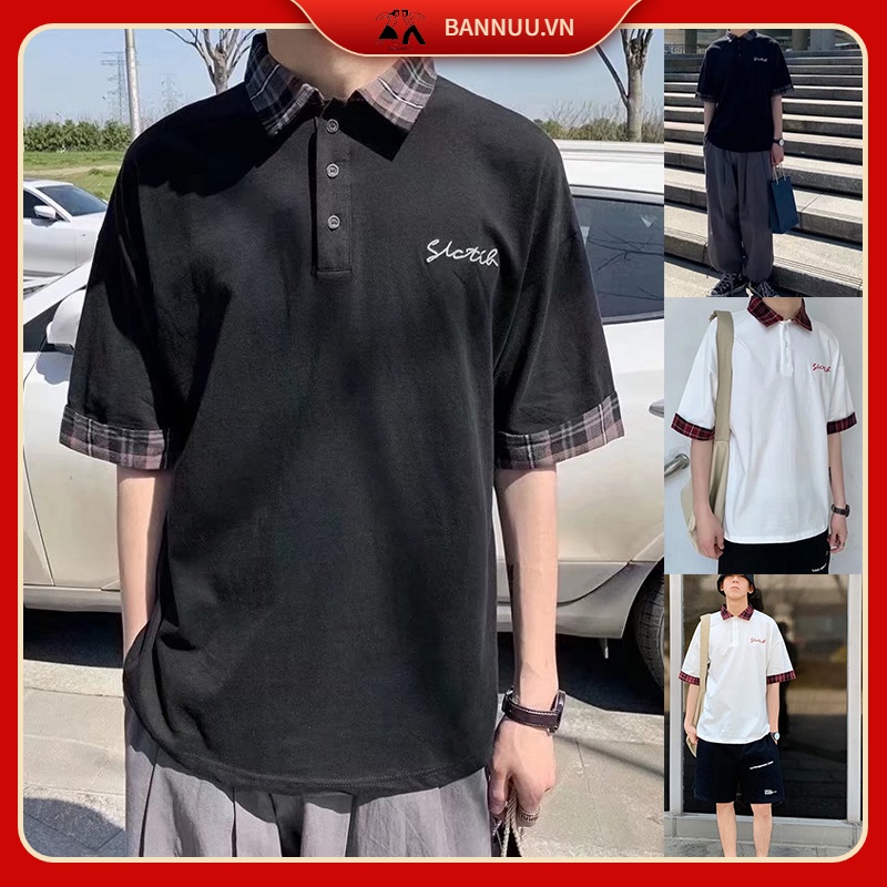 áo polo nam tiếng Nhật áo thun nam có cổ lụa phong cách Hàn Quốc áo phông polo nam form rộng áo thun tay lỡ cổ bông áo polo nam đẹp
