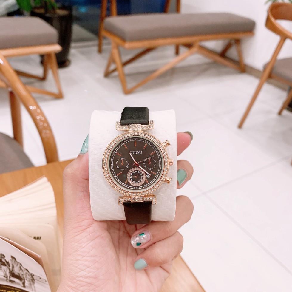Đồng hồ nữ GUOU mặt đính đá sang trọng dây da mềm mại cực đẹp - Tặng kèm hộp và Pin - két Shop | BigBuy360 - bigbuy360.vn