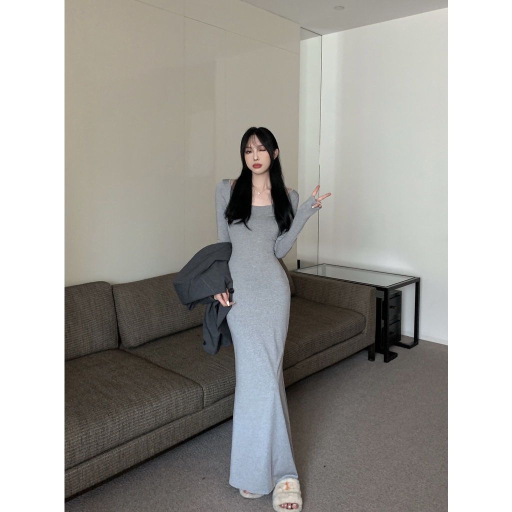 Cocory vn Đầm Maxi Đuôi Cá Tay Dài Lưng Cao Thời Trang Mùa Thu