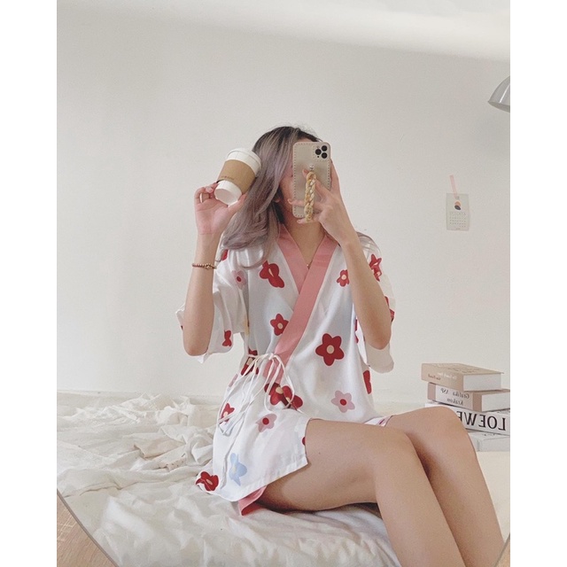 Đồ bộ lụa kimono cao cấp mặc nhà mềm mát. | BigBuy360 - bigbuy360.vn