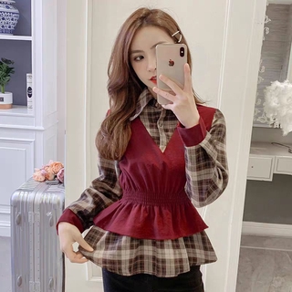 Áo Len Pha Cổ Sơ Mi, Bo Chun Eo