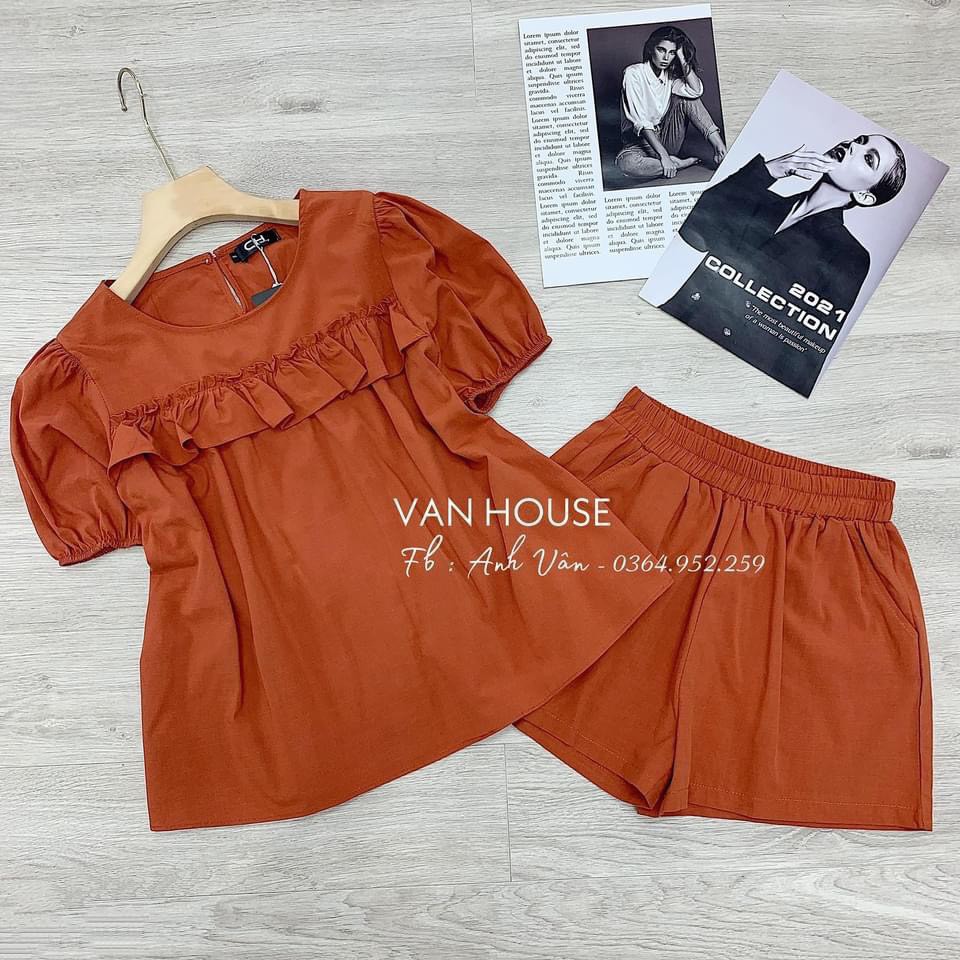 SET BỘ QUẦN ĐÙI ÁO CỔ TRÒN VIỀN BÈO 3 MÀU