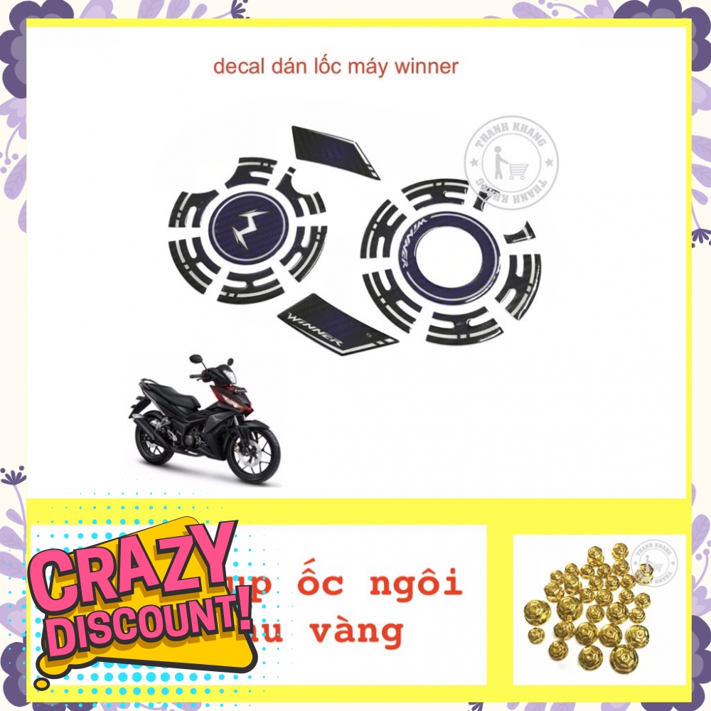 Decal 3D nổi dán lốc máy WINNER  thanh khang tặng chụp ốc ngôi sao màu vàng  006000965 006000560 .