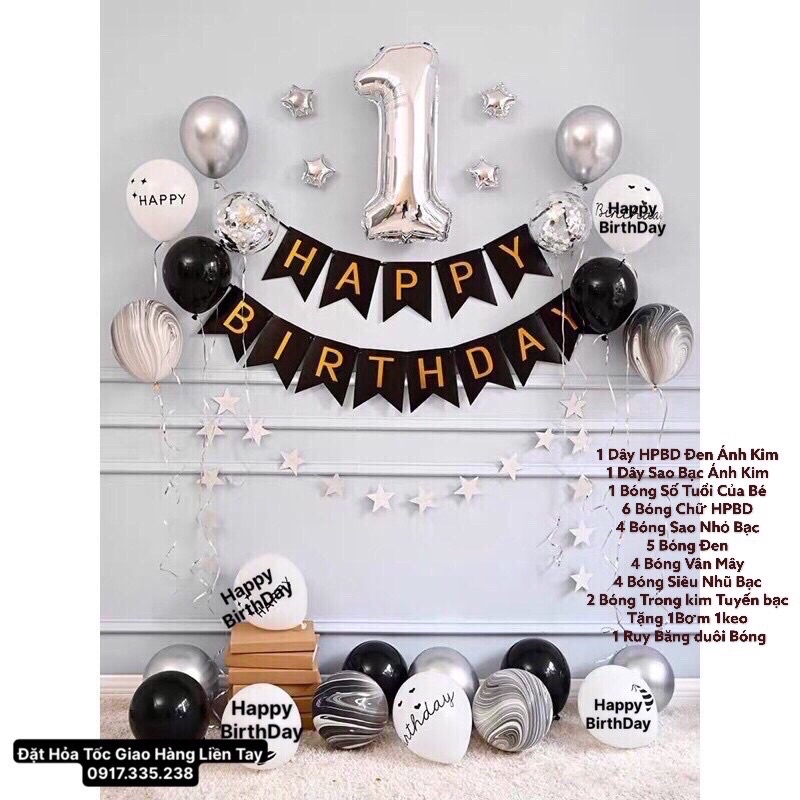 Set Dây Cờ HPBD Phối Bóng đơn giãn xinh