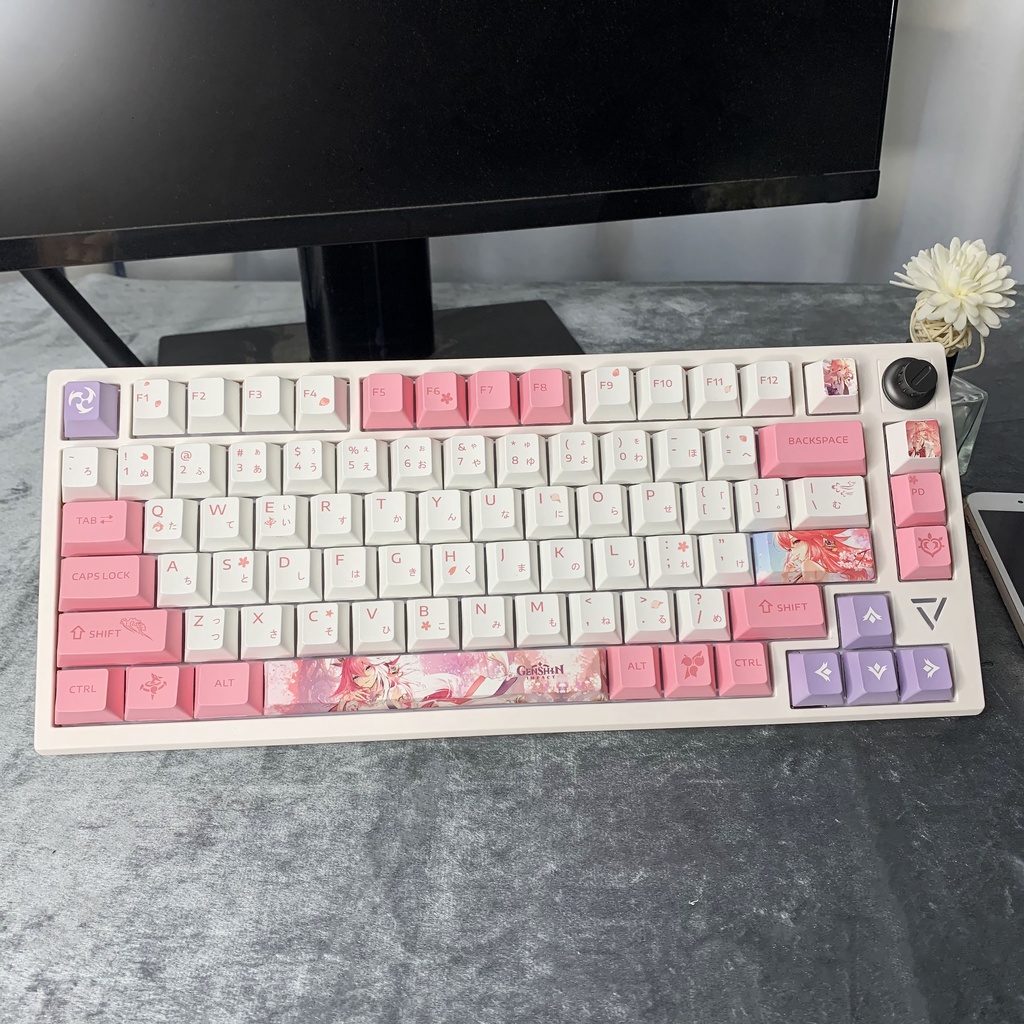 Keycap Genshin Impact YAE MIKO Nút Bàn Phím PBT Dye sub Keycaps Nhuộm Thăng Hoa 135 Phím Họa Tiết Hoạt Hình anime Màu Hồng