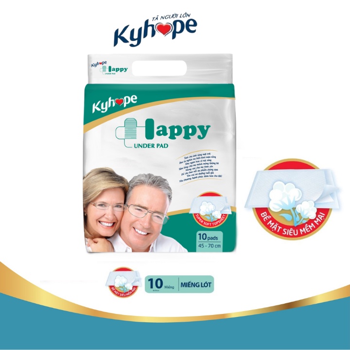 Tấm lót Kyhope HAPPY 10 miếng (45x70cm) - Công nghệ Nhật Bản lõi SAP thấm hút cao, siêu mềm mại