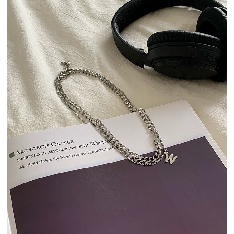 Vòng cổ Hai Sợi Dạng Chuỗi Đính Chữ W Phong Cách Hip Hop Đơn Giản Dễ Phối Đồ