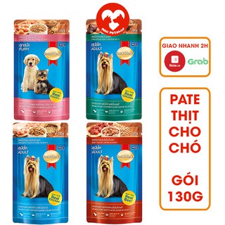 Pate/ Thức ăn ướt Smartheart gói 130g vị bò và thịt gà bổ sung DHA, Canxi và các dinh dưỡng cần thiết dành cho chó