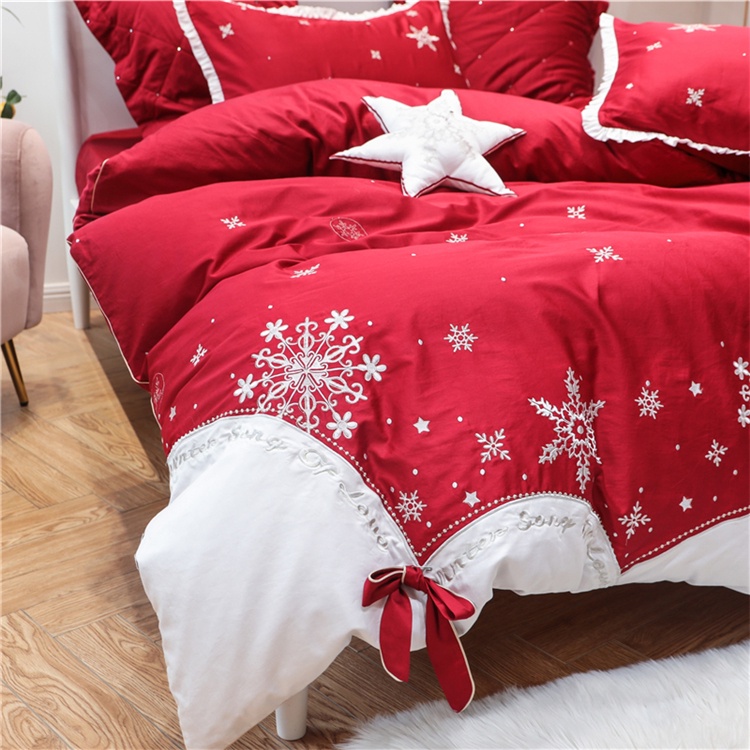 173220 Bộ chăn ga cưới cotton lụa thêu 6CT cao cấp hàng nhập