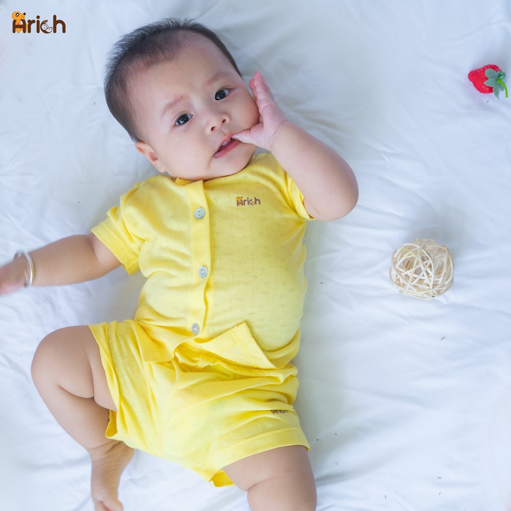 Newborn-18 tháng,Bộ cộc tay cài thẳng vải sợi tre cao cấp