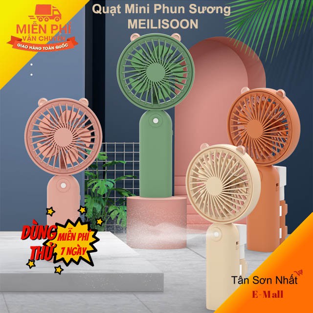 Quạt Cầm Tay Phun Sương Mini Meilisoon Tai Gấu Sạc Pin