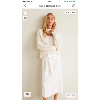 Chân váy linen cài nút trước thắt dây eo Mango 41097716