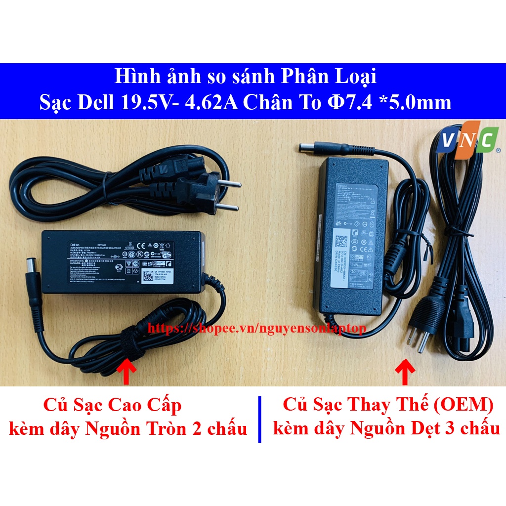 SẠC LAPTOP DELL KIM TO 4.62A-90W  đường kính đầu sạc 7.4mm ký hiệu Φ7.4 *5.0mm