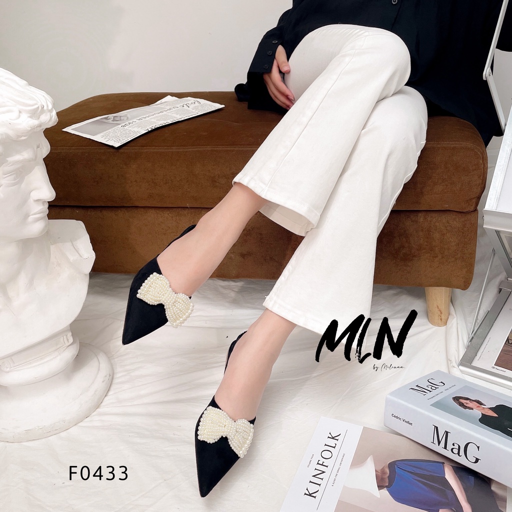 GIÀY SANDAL NỮ SLINGBACK ĐẾ BỆT BÍT MŨI PHỐI NƠ CHÂU F0433