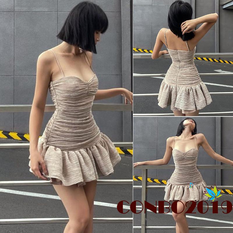 Hgm-đầm Hai Dây Màu Trơn Hở Lưng Thời Trang Mùa Hè Cho Nữ Size S / M / L