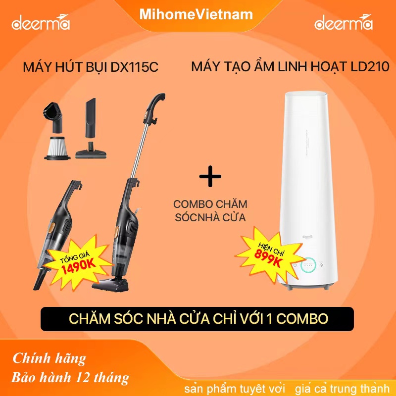 Máy hút bụi cầm tay gia đình Deerma dx115C + Máy Tạo Độ Ẩm DEERMA DEM-LD210-bộ chăm sóc nhà cửa