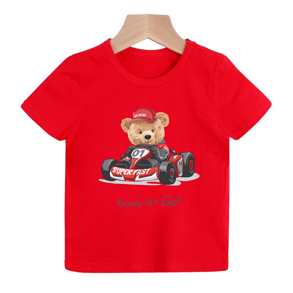 Áo thun hình gấu lái xe trẻ em ( trai và gái).áo cho bé từ 6kg-30kg.AL12.
