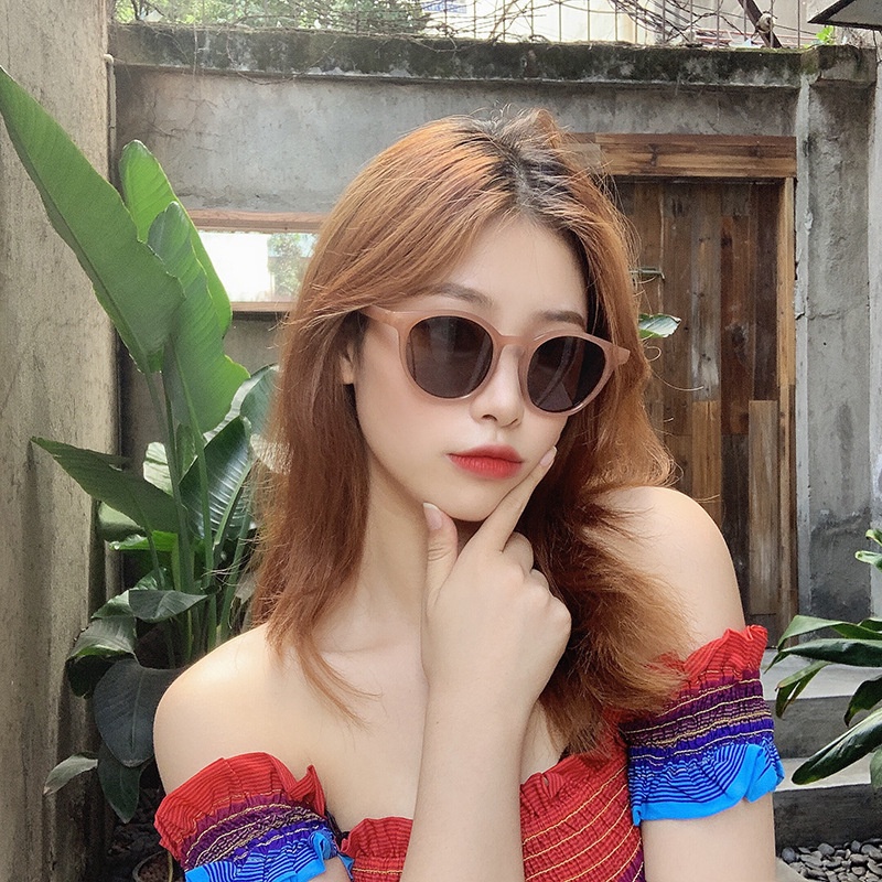 Kính mát gọng tròn nhỏ chống tia UV màu trà sữa phong cách cổ điển
