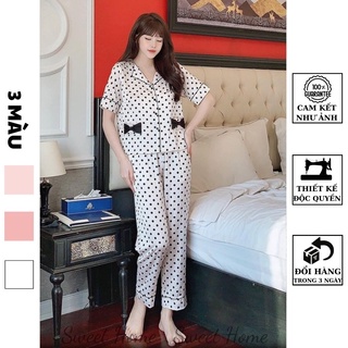 Đồ Bộ Ngủ Nữ Họa Tiết Chấm Bi Túi Thắt Nơ Siêu Cute C20 SWEET HOME
