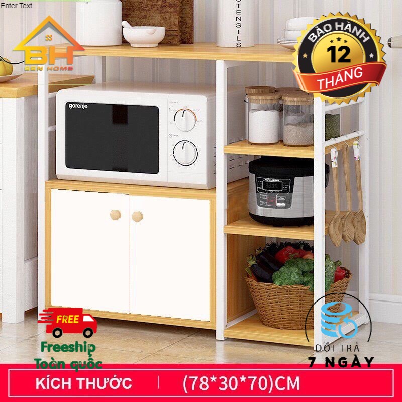Kệ nhà bếp- Kệ Để Lò Vi Sóng 2 tầng Kèm 3 ngăn đựng đồ đa năng tiện ích BenHome68