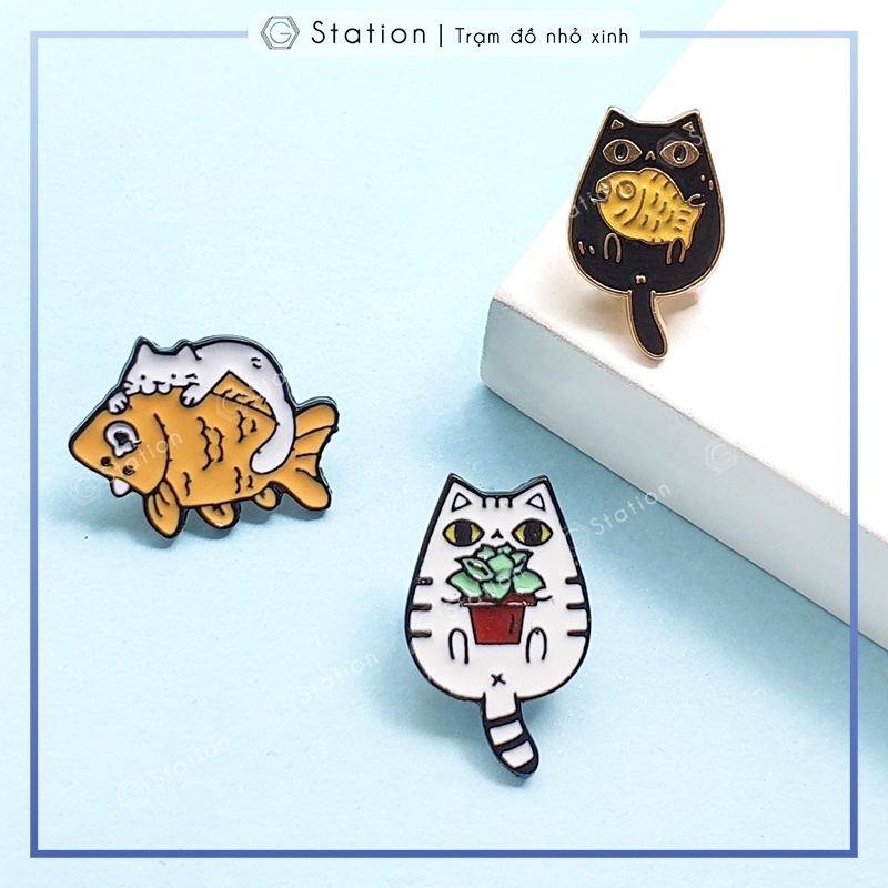 Pin cài áo mèo và cá cute ver2 - GC323