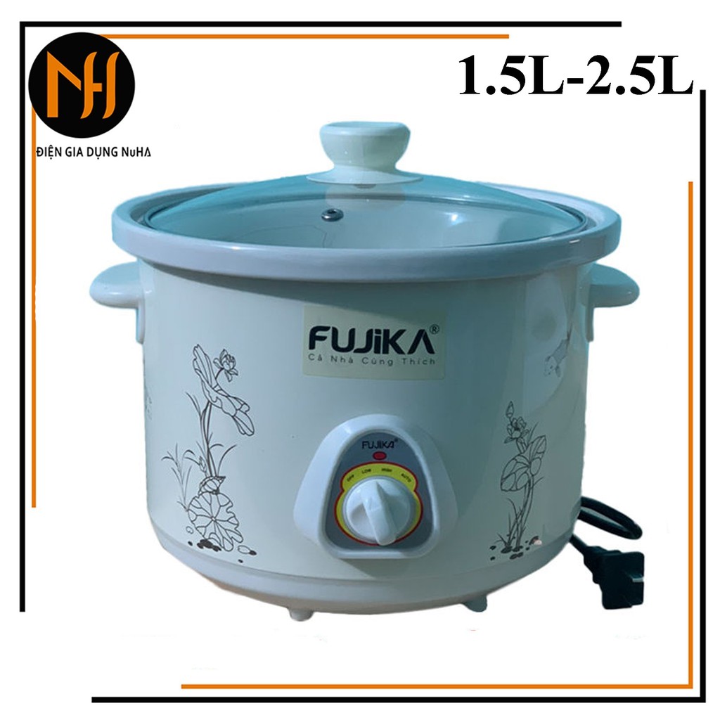 [Bảo hành 12 tháng]Nồi Kho Cá, nấu cháo em bé, nồi nấu chậm Fujika FJ-KC15/25 dung tích 1.5L/2.5L nắp kính