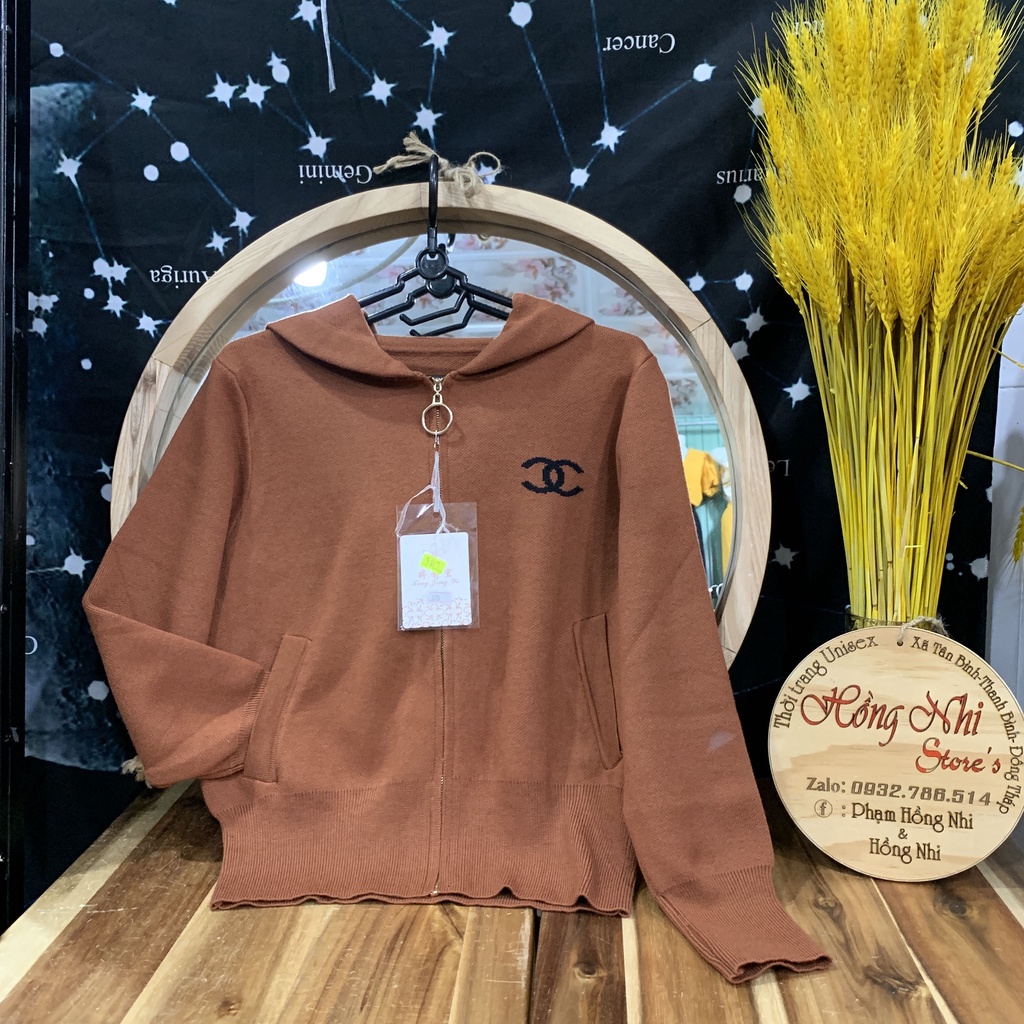 Áo Khoác Len Dây Kéo Có Nón Dáng Rộng Cao Cấp Ulzzang