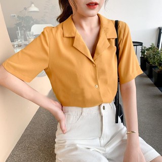 Áo sơ mi nữ tay ngắn với 3 tông màu chủ đạo dễ dàng lựa chọn. Áo sơ mi cổ danton phong cách Hàn Quốc siêu xinh
