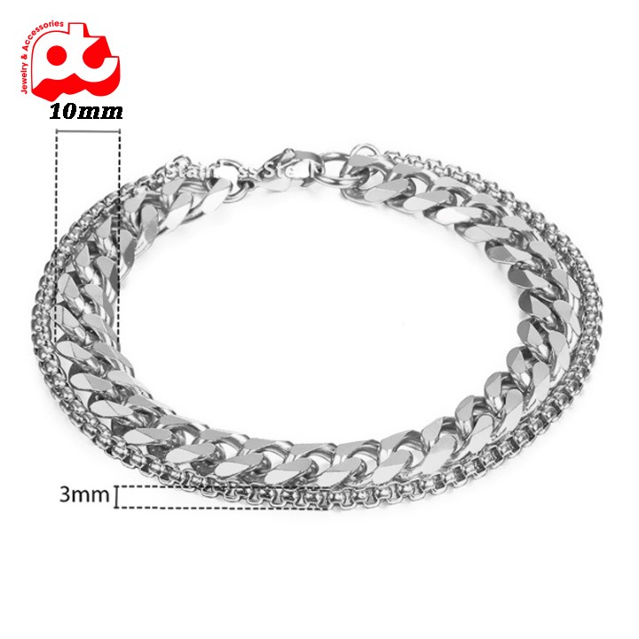 Lắc tay nam inox cao cấp rẻ đẹp thời trang cách điệu 2 sợi cá tính titan trangsucpt kích cỡ 10mm màu trắng PTLTNA05