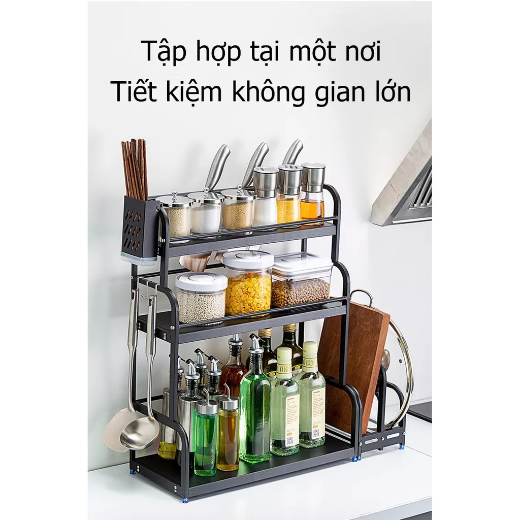 [Sản phẩm độc quyền mới] 2 Tầng Đa chức năng Kệ Bếp kệ đựng gia vị nhà bếp inox 304 kèm giỏ đựng đũa và giá đựng thớt