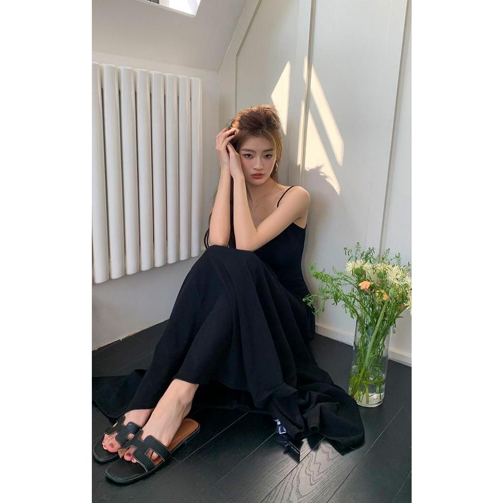 Đầm Hai Dây Dáng Dài Màu Đen / Xám Đơn Giản Thời Trang Cho Nữ 63430